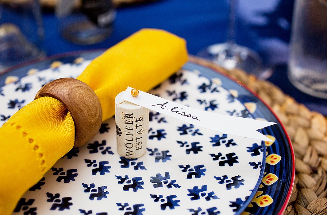 DIY cork place cards add a personal touch to each place setting.
