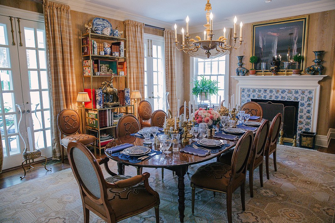 Layers of luxurious fabrics and family heirlooms give Alex’s dining room a sensibility that balances time-honored elegance with inviting informality.
