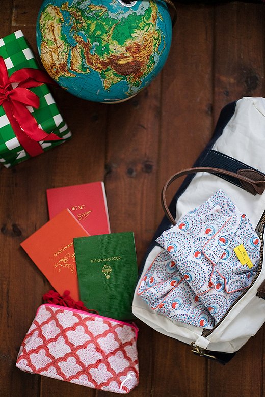 On Jackie’s wish list: a trio of witty travel journals, a block-printed makeup bag, and a set of cozy cotton pajamas.
 
 
 
