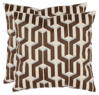 Set of 2 Texola 18×18 Pillows, Brown