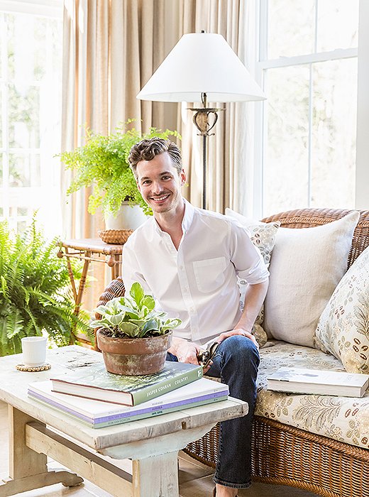 Most mornings when Matthew is at the beach house, he kick-starts his day in this warm corner with a cup of tea.
