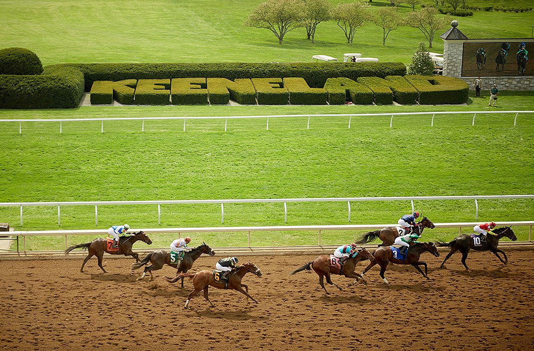 Horses run the track at Keeneland.
