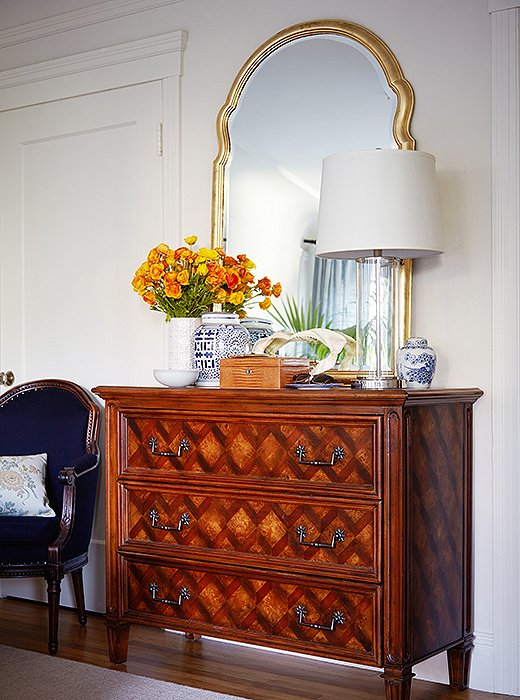 The three-drawer dresser was a college graduation gift from Stacie’s parents. “I guess that tells you a little about me… that my parents would give me a dresser for my college graduation and that’s what I wanted,” she jokes.
