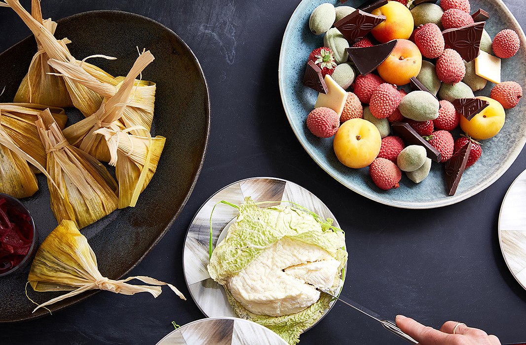 Aged Robiolo cheese wrapped in cabbage leaf made a quick and easy appetizer.
