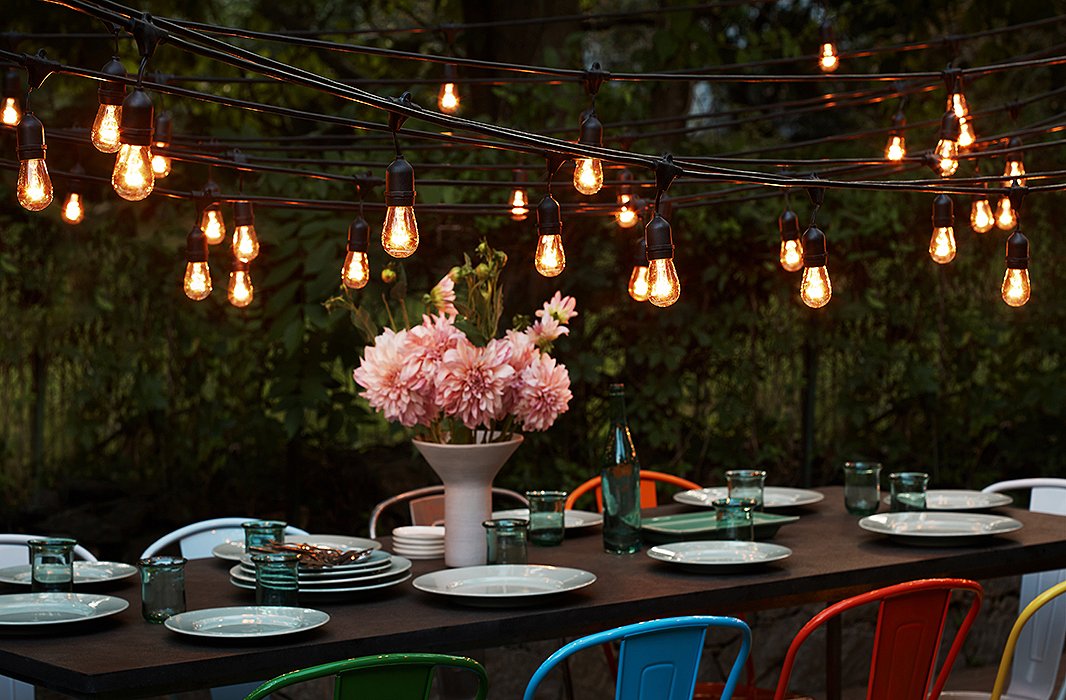 Outdoor Lighting, String Lights Over Dining Table
