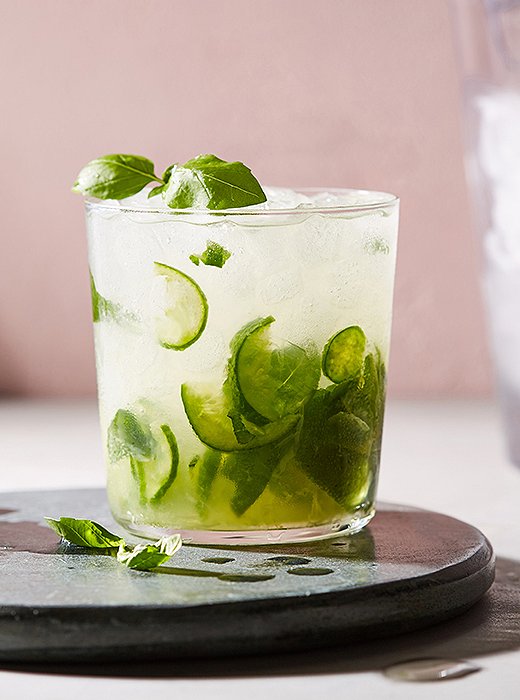 We’re spicing things up with this basil, cucumber, and jalapeño caipirinha. It tastes even more flavorful than it sounds.
