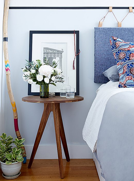 “I love the tapered legs on these nightstands,” says Rosie. “They mimic the lines of the dining table. It’s subtle, but consistency helps in a small space.”
