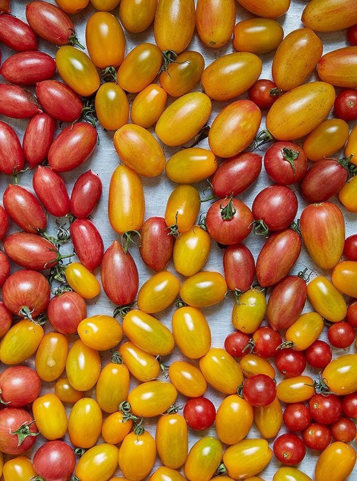 Loads of heirloom grape tomatoes (a bit smaller than cherry tomatoes), ready to become a base for the fish.
