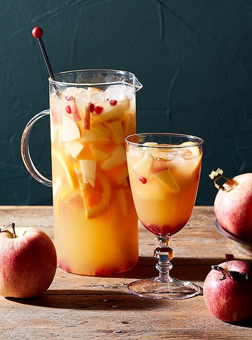 Sangria season doesn’t have to end once the weather gets cooler. Our take updates the drink with pomegranates, oranges, and apple cider.
