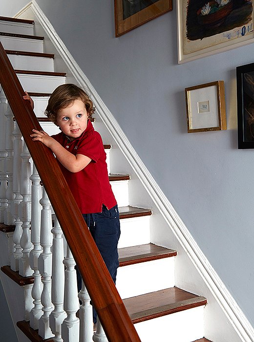 Henry already knows to stay on the banister side of the stairs. Phew.
