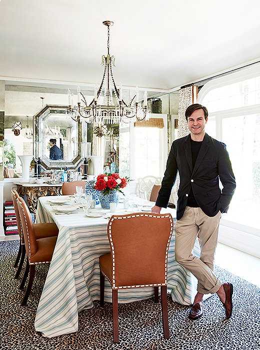 Designer Mark D. Sikes in his Los Angeles dining room, which is prepped and ready for holiday celebrations.
