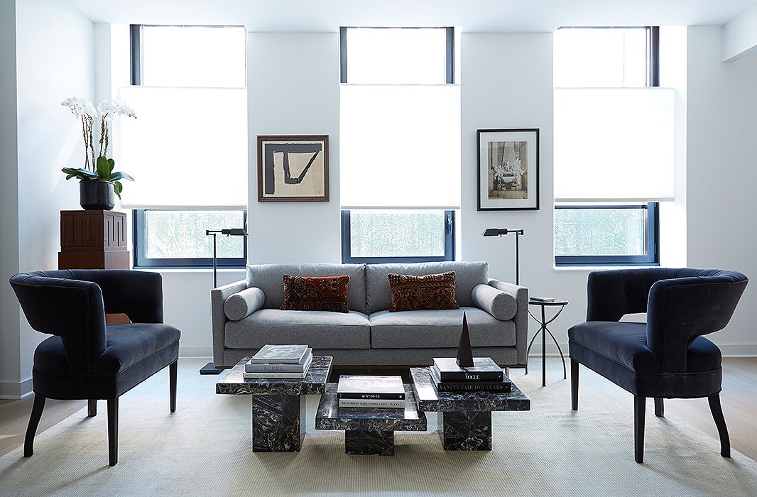 White walls brighten up the living area in this Brooklyn townhouse.
