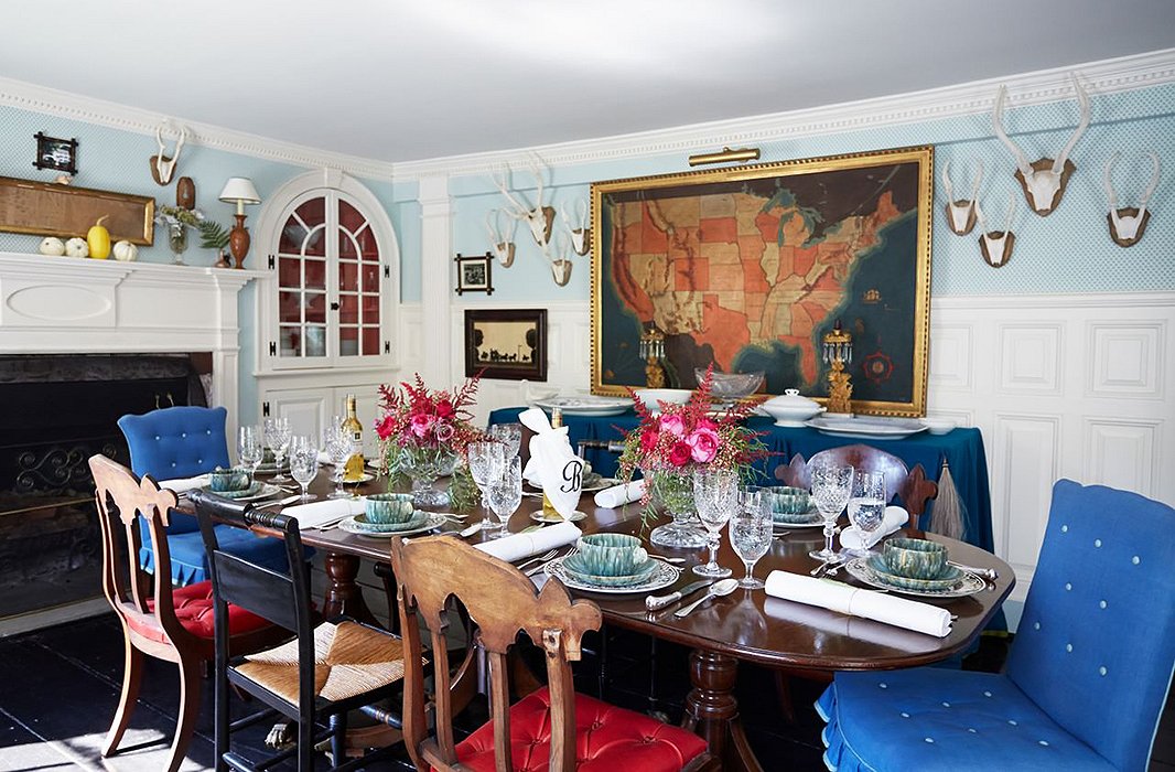 You can’t go wrong with a mix of vintage pieces—like the antique silver flatware, crystal stemware, lusterware dishes, and English pottery seen here. Omit a tablecloth to bring even more focus to your place settings. Photo by Manuel Rodriguez.
