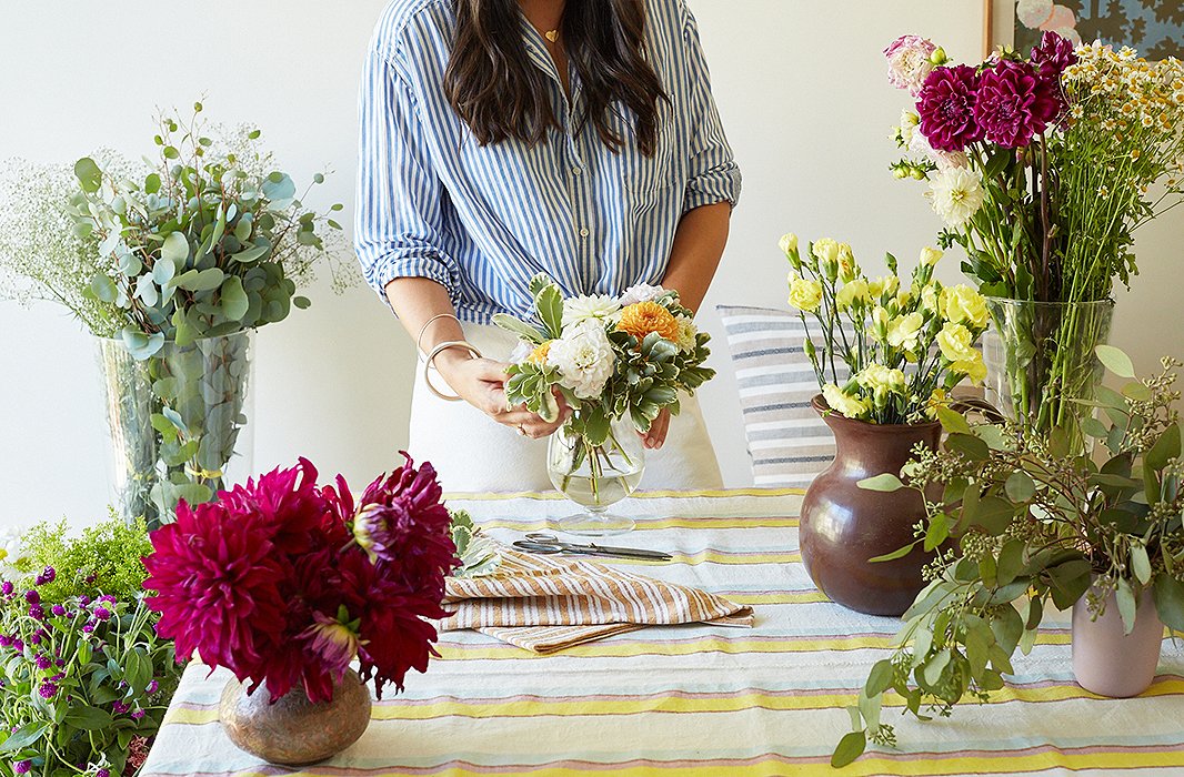 Flowers are always on the farmers’-market shopping list. “When I’m there on Sunday I always set aside a little bit of money for a couple of bouquets,” she says.
