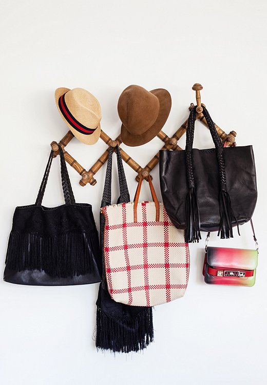 Irene’s go-to collection of bags. The fringed bag came from her friend Francesca Bonato, who owns the chic getaway Coqui Coqui in Tulum, Mexico.
