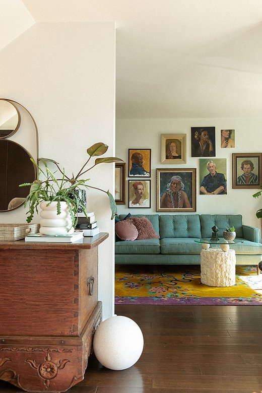 Jessie’s collection of vintage art adds a layer of soul to her home.
