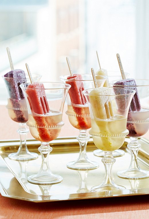 The champagne and the gorgeous glasses make this an incredibly elegant dessert; using store-bought ice pops makes it the easiest preparation ever.
