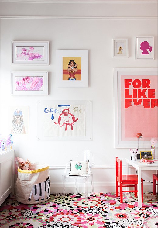 From a vibrant Wonder Woman portrait to a sassy “For Like Ever” print, the artwork in oldest daughter Grace’s room will transition with her from kid to tween to teen.
