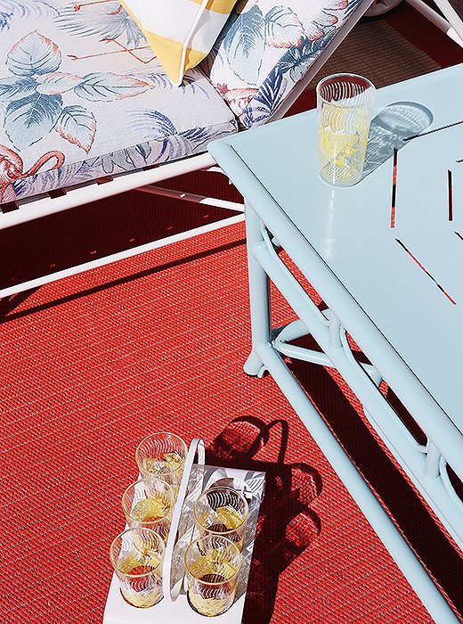 Poolside entertaining is a cinch with a vintage drink caddy.

