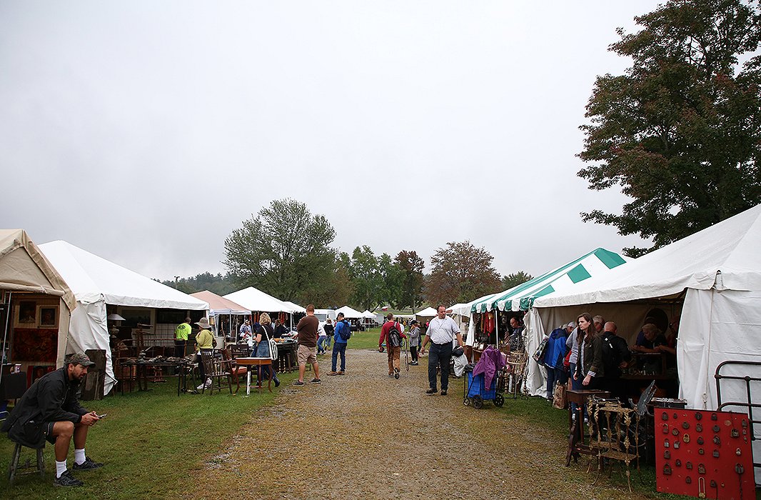 Each vendor at Brimfield sets up camp in its own tent, hawking wares that could include anything from a $5 glass vase to a pricey piece of designer furniture. 
