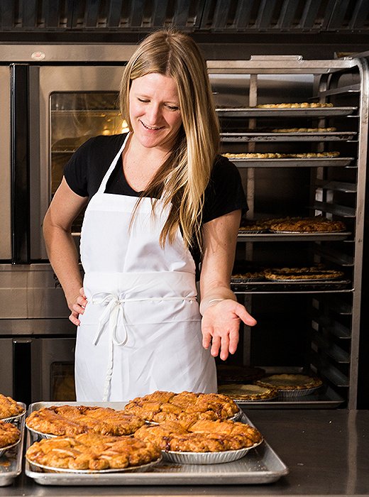 Emily Elsen, who runs Four & Twenty Blackbirds with her sister Melissa, explaining the finer points of the Salted Caramel Apple Pie.
