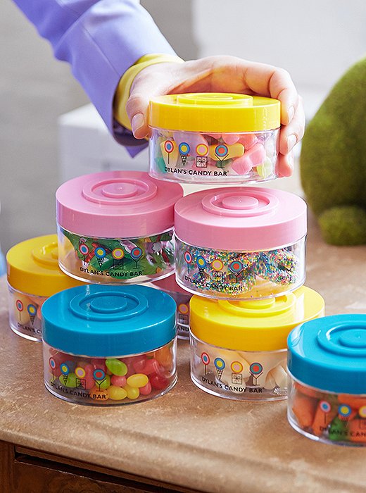 Dylan’s Easter treats double as decor. Case in point: these stackable candy-filled containers, which add height and festive color to a display of goodies.
