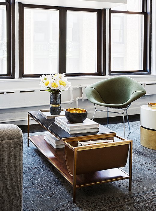 “The hero pieces in this space are the green-upholstered Bertoia chairs. They’re so special, and they look good from every angle,” Sally says.
