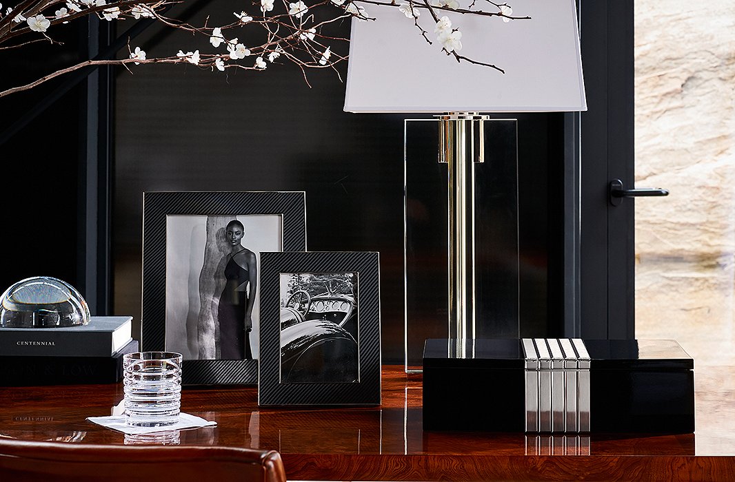 Lighting and accents from the Modern Icons collection by Ralph Lauren Home, including the Paxton Extra-Large Box.
