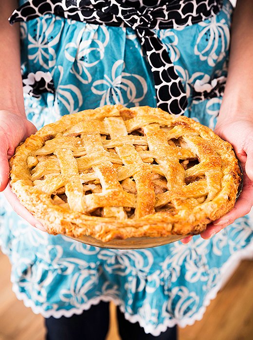 Voilà—my first Salted Caramel Apple Pie, with a skinny latticework crust. My crimping still needs major work.
