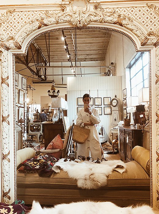 The cavernous, warehouse-style space at Wynsum Antiques & Interiors is always chock-full of amazing finds, like this gold-leafed floor mirror.
 
