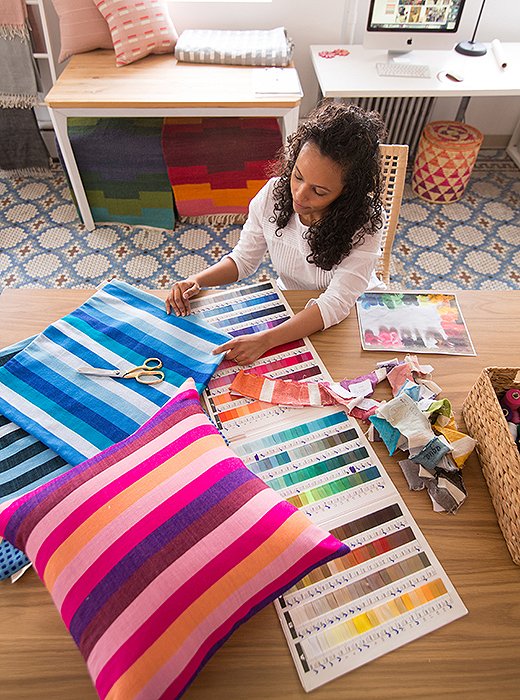 Bolé Road founder Hana Getachew works on textile designs in her Brooklyn studio. Photo courtesy of Bolé Road.
