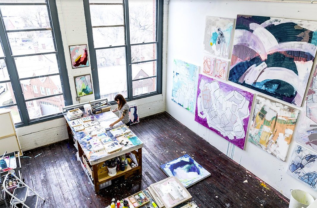 Colletta at work in her Connecticut studio.
