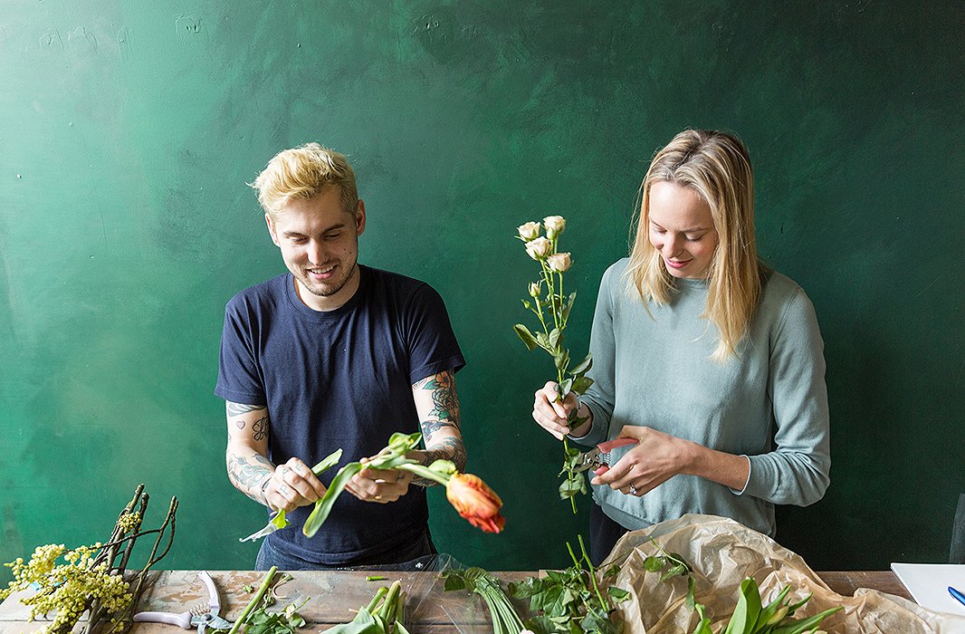 Darroch and I prep tulips and roses. You’ll need strong gardening shears for branch flowers like lilacs or spireas, so you might as well get one good pair to use for everything. 

