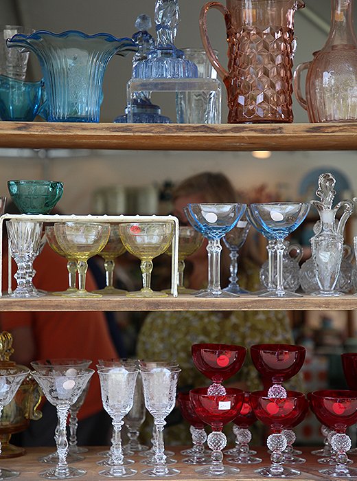 Heavily sought after by collectors, colored glassware from many eras is available in an array of hues and designs at flea markets and high-end stores alike.
