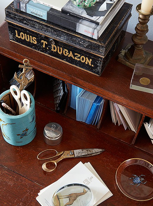 The desk where Matt once hid cigarettes behind his mother’s address books now houses personalized stationary.
