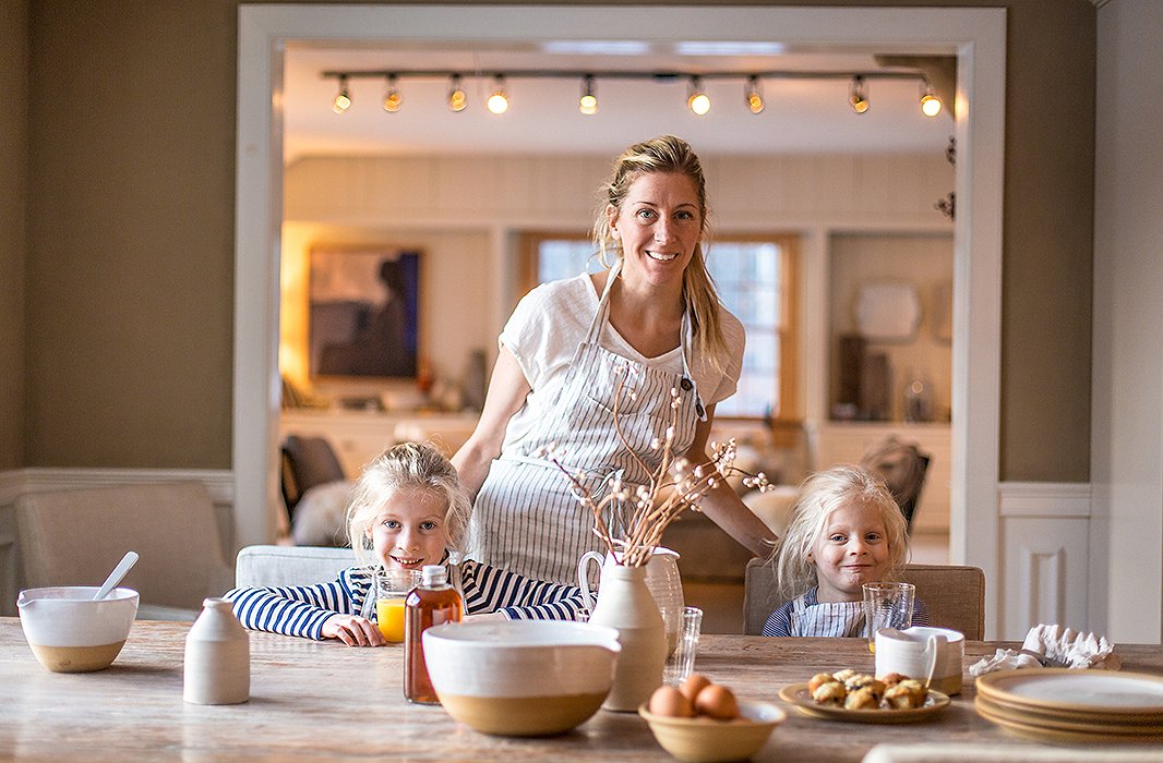 Zoe with daughters Ava and Mia at home in Vermont. Farmhouse Pottery is a true family business, with the girls often pitching in to help out at the studio. 
