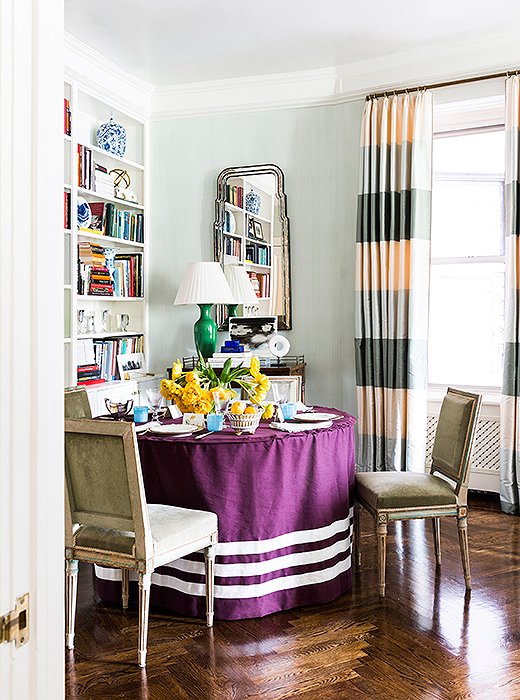 CeCe loves to set a mix-and-match table, pairing colorful glassware and accents with timeless white china.
