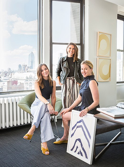 Sophie Miura, Gabrielle Savoie, and Sally Gotfredson in Clique Media Group’s Manhattan office.
