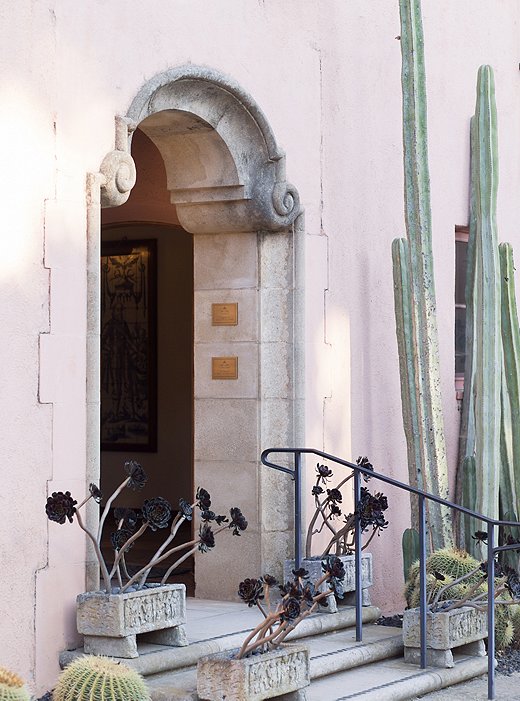 An arched stone doorway speaks to the Mediterranean-style architecture found throughout Montecito.
