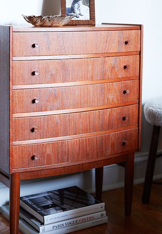 A multidrawer dresser is ideal for storing small items. “It’s having a spot for everything and thinking about the real functionality of things,” says Shawn. “Ask, What purpose can the furniture serve? Does it provide extra storage?”
