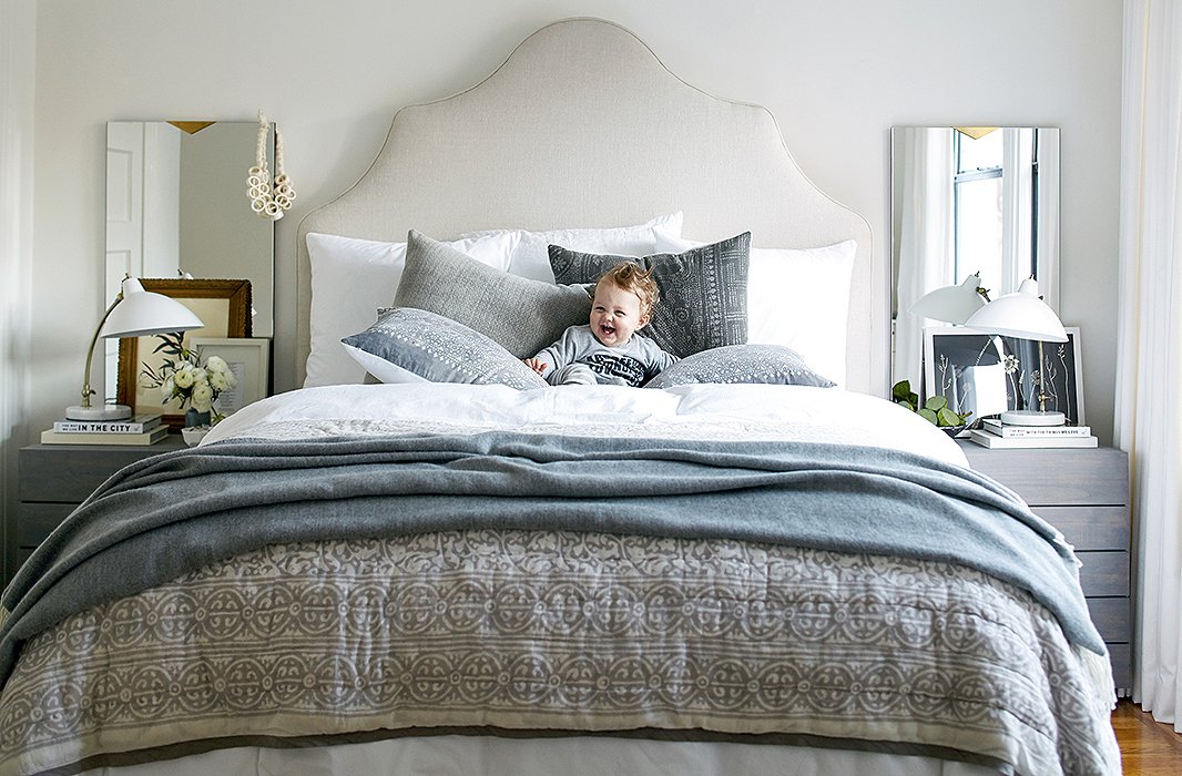 Jackson snuggles right into the new bedding. When he wakes up each morning, Caitlin and Eric bring him into their bed for his morning bottle, and then the whole family gets up for the day.
