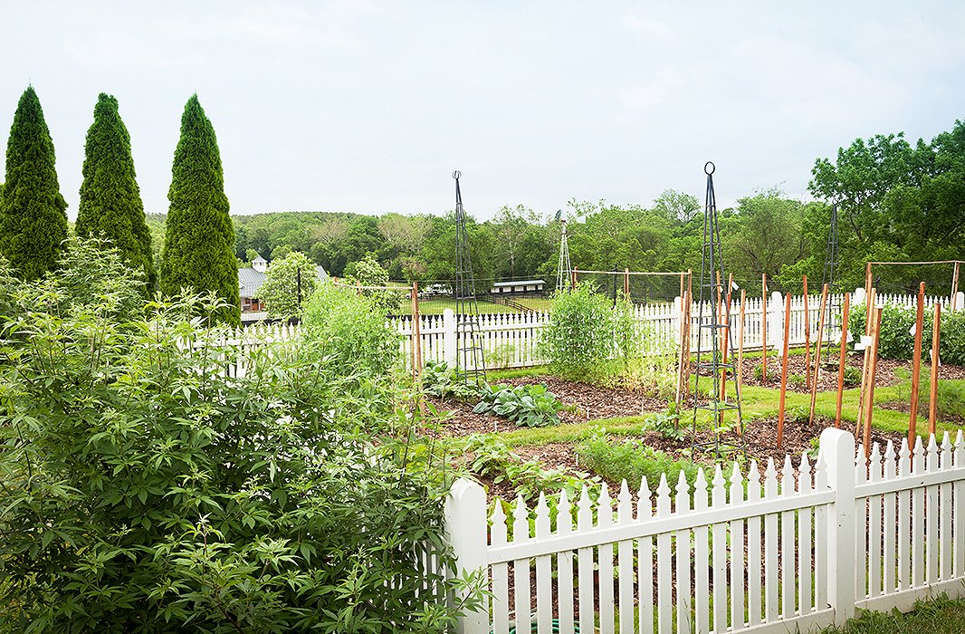 Elizabeth’s land originally had a “ratty-looking garage” in this spot; they tore it down and realized it had been hiding a beautiful view of the Blue Ridge Mountains. Over the garage’s footprint, they planted a vegetable bed.
