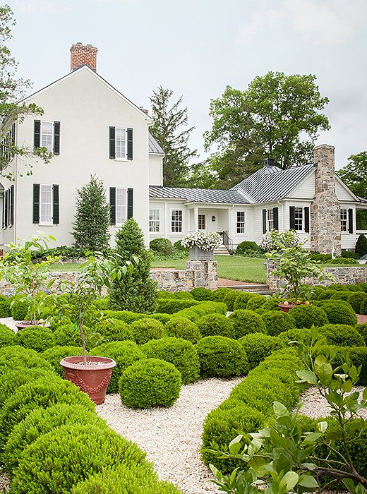 Dotting this parterre are lemon trees, placed in urns for mobility.
