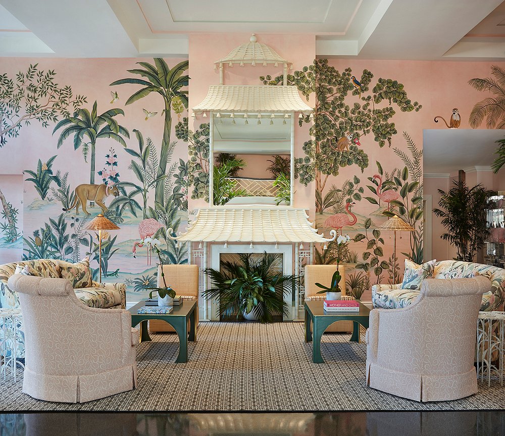 The lobby of Palm Beach’s Colony Hotel, reimagined by Kemble Interiors’ Mimi McMakin, Cece Bowman, and Mackenzie Hodgson. Photo by Brantley Photography.
