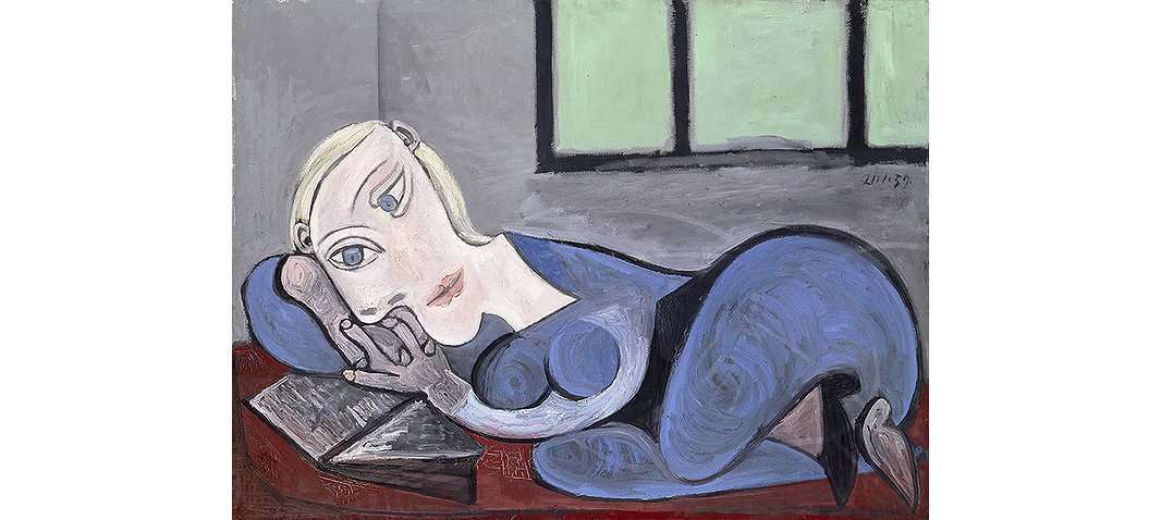 Picasso produced several works titled Femme couchée lisant (Reclining Woman Reading). This one is from 1939.
