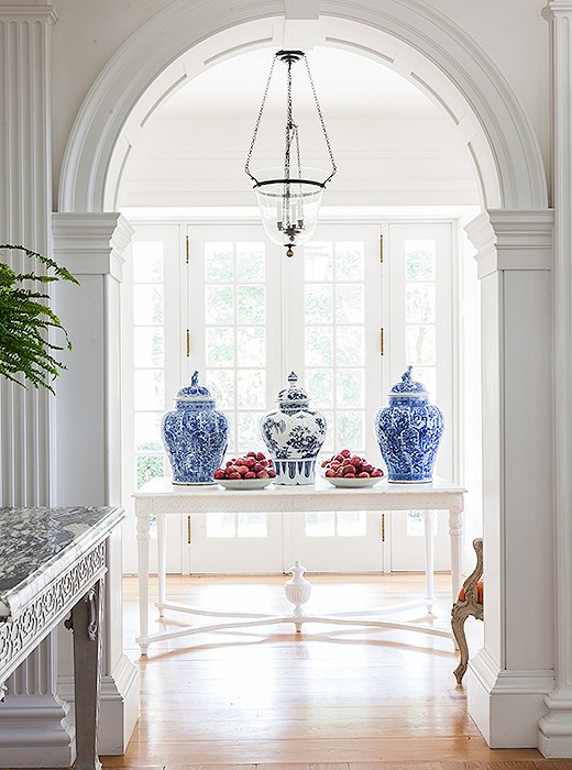 Blue-and-white ginger jars are a decorative staple in today’s traditional interiors. Clustered on a mantel or console, they lend a fresh yet timeless look.

