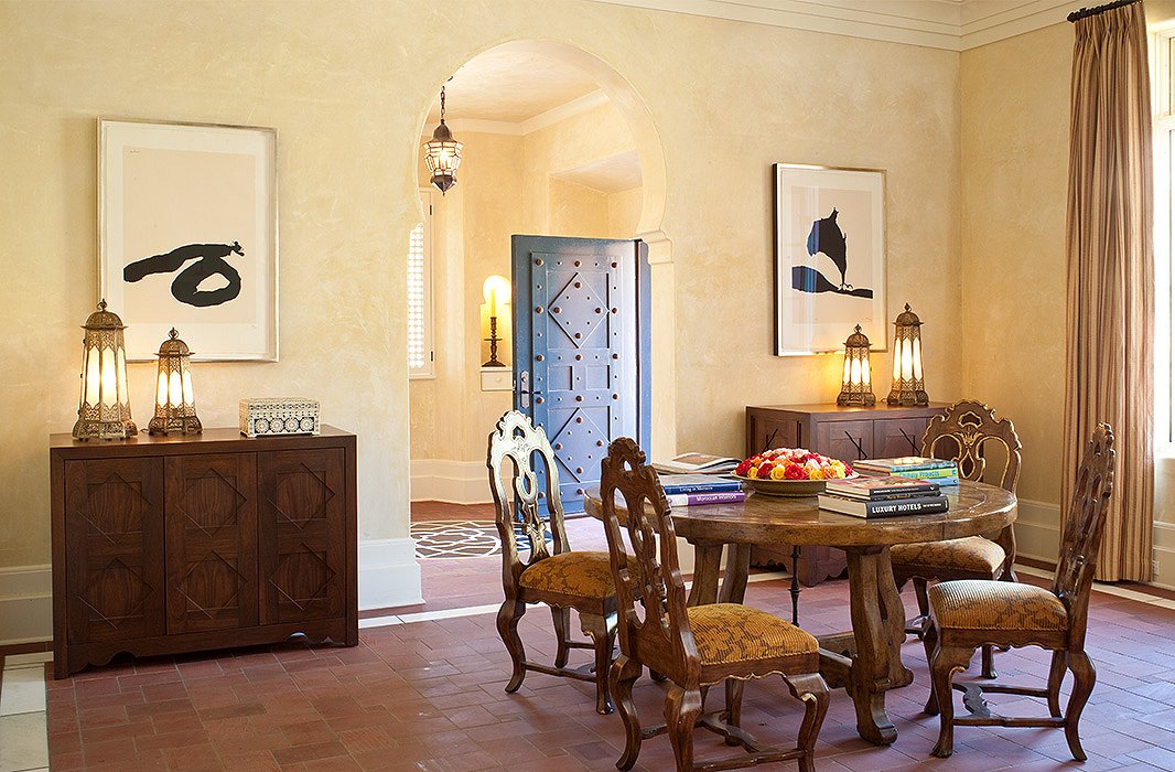 Contemporary artwork prevents the space from feeling too traditional. 
