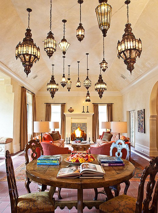 A bevy of Moroccan lanterns lends a sense of drama and romance. 
