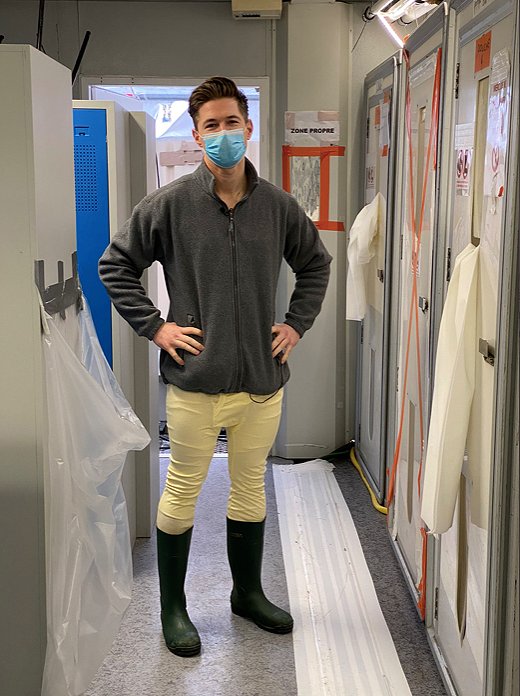 James Longman before he enters into the first stage of the required decontamination process.
