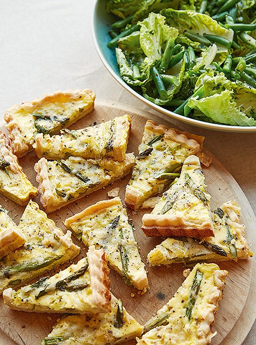 Asparagus-and-leek quiche is a quick and easy light bite.
